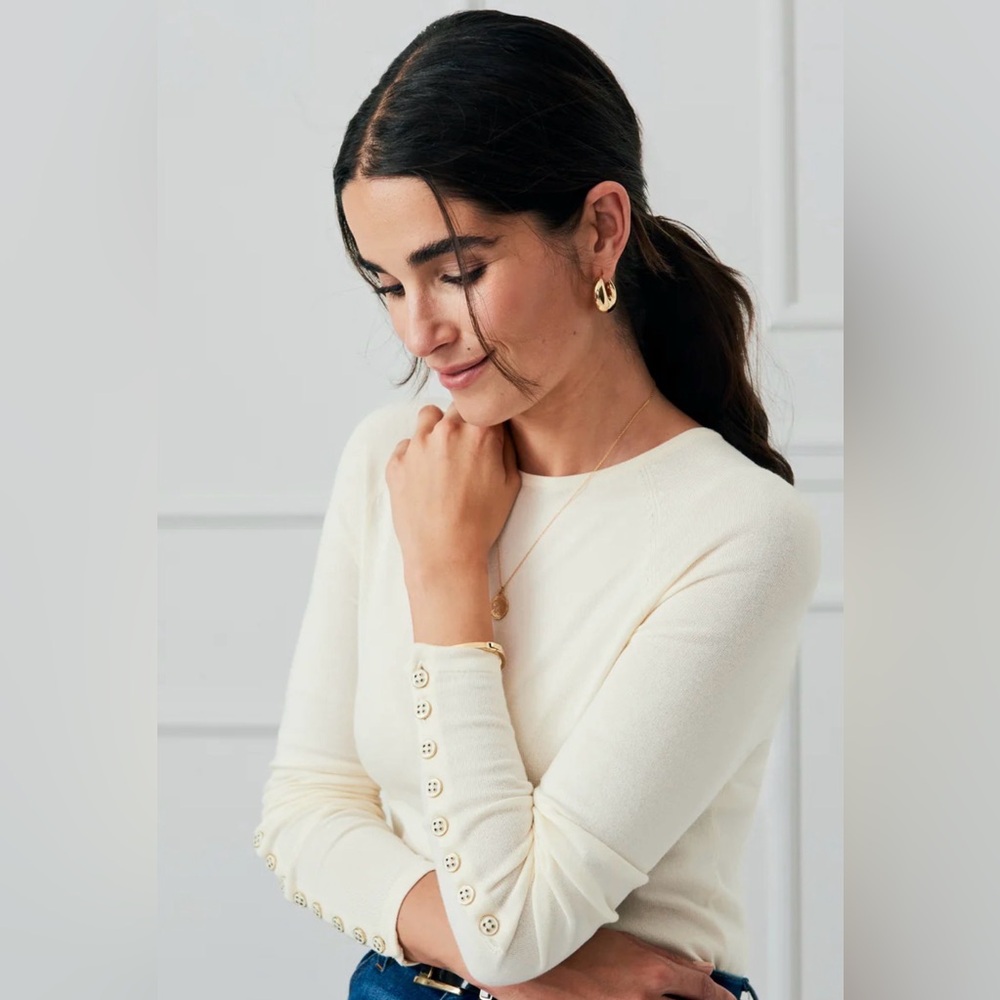 J. McLaughlin Jamey Egret White Button Cuff Sweater Top NWOT
